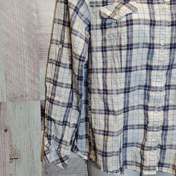 Pendleton Sz XL Ladies White Blue Plaid Casual Button Up Cotton Blouse 824 - Picture 4 of 10